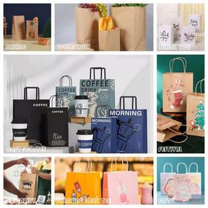 Sac en papier kraft brun recyclé avec poignée, personnalisé avec logo pour restaurant, café, emballage alimentaire à emporter, courses et livraison - Product Image 5