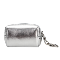 Grande pochette à monnaie nationale en cuir PU argenté brillant avec porte-clés, pochette à cosmétiques pour femmes, sac à fermeture éclair avec impression de lettres
