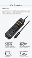 Inversor de carga montado en el vehículo de 200W, 12V a 220V, para notebook, con USB, para teléfono móvil