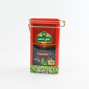 Lata de Té Metálica Personalizada con Cierre de Bisagra Cuadrado Rojo, Forro Dorado, Texto Árabe Impreso, Sellada, para Empaque de Exportación de Té Negro - Product Image 1