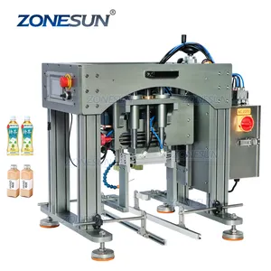 Zonesun máquina de tampa de garrafa spray, semi automática, para bebidas, vidro, tampa, transportador