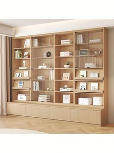 ชั้นหนังสือไม้สีดำร่วมสมัยสำหรับห้องนั่งเล่นแบบพกพาตู้โชว์เฟอร์นิเจอร์ในบ้าน - Product Image 5