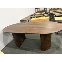 Table de salle à manger ovale en bois de style nordique français rétro, 6 places, table de dîner en noyer pour restaurant