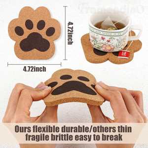 Posavasos con Diseño de Pata de Gato, Ecológico, Hecho a Mano, de Madera, para Mesa de Comedor, con Aislamiento Térmico, Anti-quemaduras, de Corcho, para Tazas de Té y Uso con Alimentos - Product Image 3