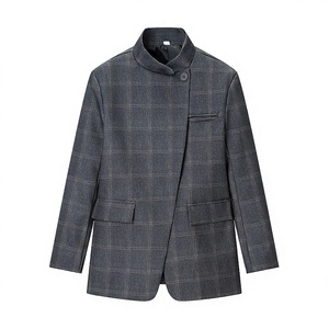 Blazer Tejido MYST&ZA para Mujer, Primavera 2026, Nuevo Estilo Moderno y Versátil para el Trabajo, Cuello Mao, Diseño a Cuadros, Cierre de un Botón - Product Image 3