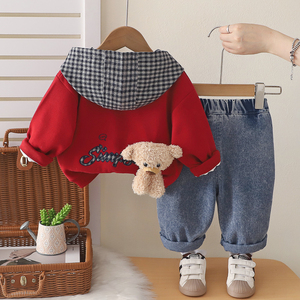 Completo Set Tre Pezzi <span class=keywords><strong>per</strong></span> Neonati e Bambini: Tuta Casual con Cappuccio a Righe a Maniche Lunghe, Pantaloni e Maglione in Lana Pettinata - Nuova Collezione Primavera 2026 <span class=keywords><strong>per</strong></span> Commercio Estero (Vendita all'Ingrosso) - Product Image 3