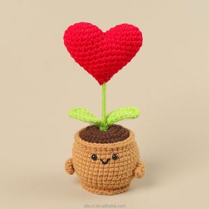 Artificial Positive Flower Plant Handmade Knitted Crochet Heart Flower Pot Plant for Home Decoration - Product Image 2