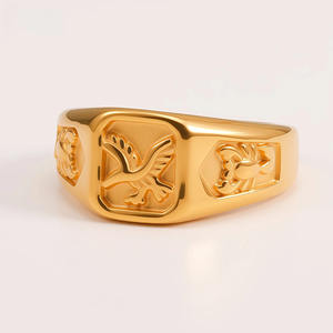 Anillo de Hombre Jinbo, Estilo Europeo Americano Vintage, Acero Inoxidable 316, Chapado en <span class=keywords><strong>Oro</strong></span> de <span class=keywords><strong>24K</strong></span>, <span class=keywords><strong>Sello</strong></span> de Águila Retro Simple, Joyería para Uso Diario - Product Image 6