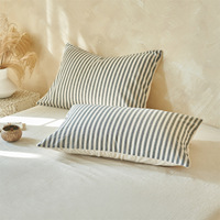 Parure de lit 4 pièces en lin et coton naturel durable, motif rayé, écologique, texture lavée, douce pour la peau, pour lit Queen et King
