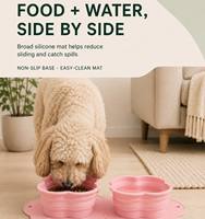 Bol pour chien pliable en silicone en forme de fleur, double bol portable pour nourriture et eau pour animaux de compagnie avec tapis antidérapant, logo personnalisé