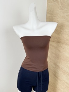 <span class=keywords><strong>Top</strong></span> Bandeau <span class=keywords><strong>sin</strong></span> <span class=keywords><strong>Tirantes</strong></span> para Mujer, Ajustado, de Algodón Jersey, Color Marrón y <span class=keywords><strong>Blanco</strong></span>, Casual, de Alta Calidad, con Logotipo Personalizado OEM al por Mayor - Product Image 3