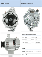 Alternateur de voiture pour TOYOTA Land Cruiser 80 1990 à 1998 12V 90A Normal 2PK Amérique du Sud 2706017160