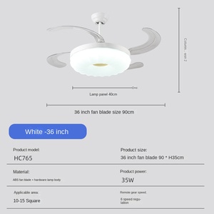 Nordic Cream 42 pouces moderne LED ventilateur électrique lampe USB/gaz Accueil Conversion de fréquence ventilateur de plafond Invisible pour salon - Product Image 6