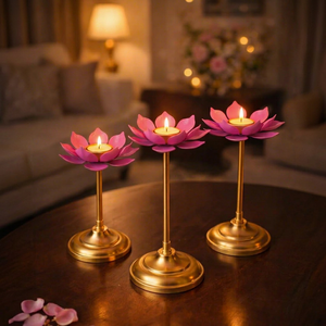 Juego de 3 Portavelas de Metal con Diseño de Loto, Decorativo para Mesa, Centro de Mesa, Decoración del Hogar - Product Image 1