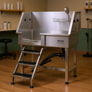 Station de toilettage pour chien Vevor en acier inoxydable, 34 pouces, avec rampe, robinet et tiroir de rangement pour chiens de grande, moyenne et petite taille - Product Image 2
