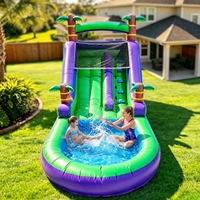 Toboggan aquatique gonflable commercial en PVC, toboggan gonflable palmier avec piscine à jets d'eau, jouet d'été pour divertissement extérieur en jardin