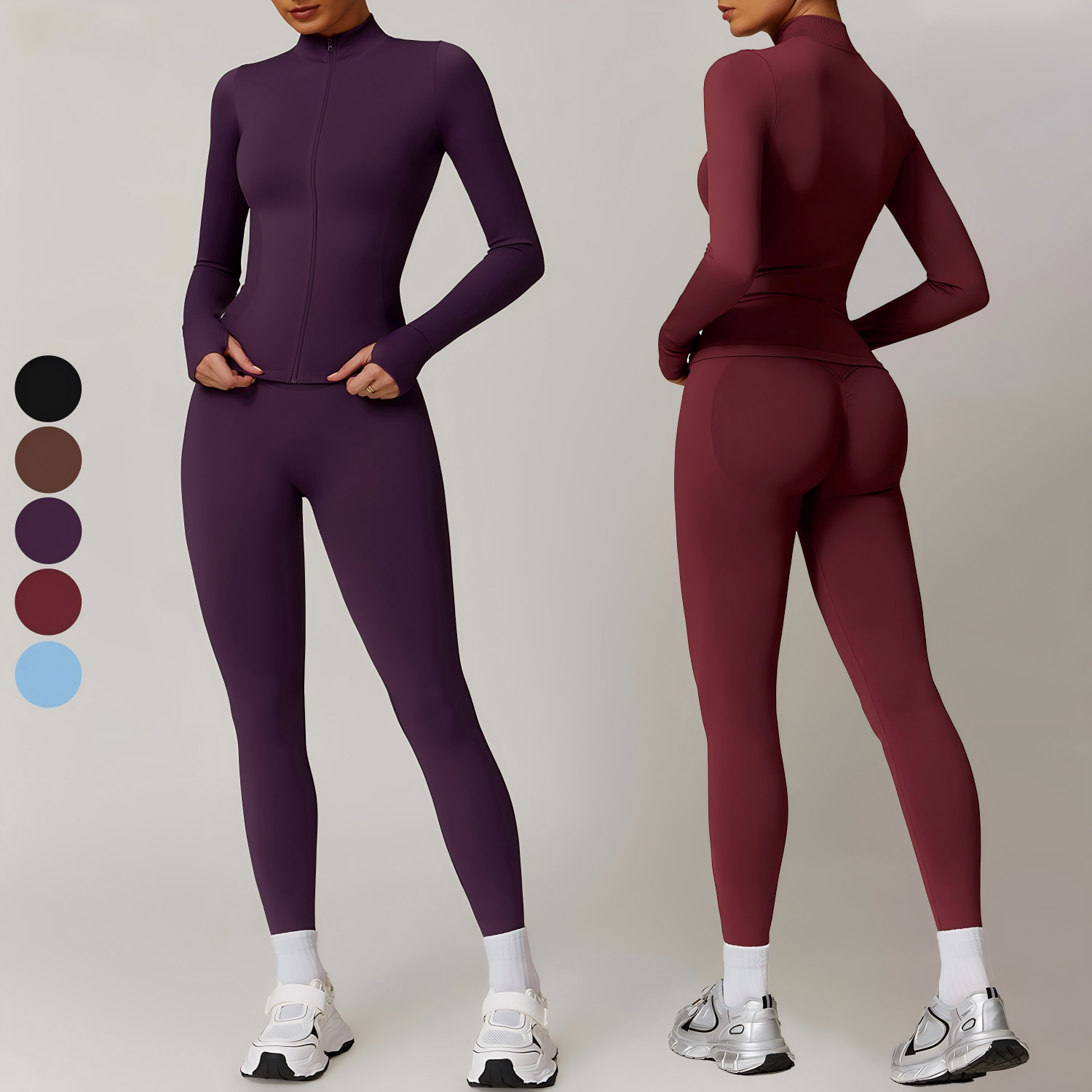Wholesale Custom 2 Piece Yoga Sets Breathable Seamless Long Sleeve Sports Jacket & Leggings Set for Women Gym Fitness Workout