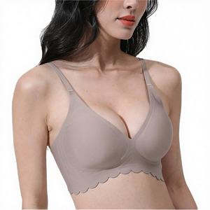 Women's Sexy Comfortable Seamless Bras V-Neck Glossy Invisible Bralette Soft Wire Free <b>Push</b>-Up Breathable Solid Quick Dry Summer - Product Image 3