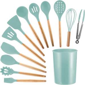 12 Pcs Baking Household Heat Resistant Food Grade Spatula <b>Shovel</b> Set Wooden <b>Handle</b> Silicone Kitchen Utensils - Product Image 3