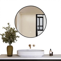 Miroir de salle de bain rond intelligent à LED avec cadre en aluminium Niccy, 24 pouces, avec éclairage à 3 couleurs, anti-buée, étanche IP65, montage mural