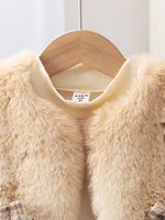 Ensemble pour filles Automne/Hiver Nouveau Ensemble 3 pièces pour filles : Gilet en fourrure + Haut en tricot + Jupe courte à carreaux