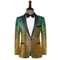 Veste de Costume à Paillettes Dégradées, Simple Boutonnage, Col Cranté, Costume de Scène pour Homme, Tenue Formelle pour Chanteur, Scène, Bar, Boîte de Nuit, Art