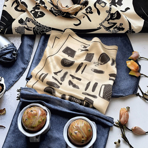 High Quality 100% <b>Silk</b> <b>Women's</b> Square <b>Scarves</b> Custom Digital Print Service Autumn Geometric Solid Bows Multi-Functional Vintage - Product Image 3