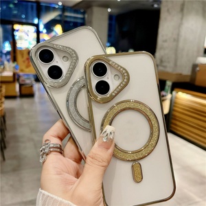 Diamond Electroplated Bright Magnetic Phone Case for iPhone 16 15 14 13 12 Pro Max <b>PC</b> Shockproof Case for <b>Wireless</b> Charging - Product Image 2