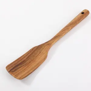 Spatule en bois pour cuisine de service faite à la main de marque personnalisée avec long manche