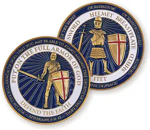 Put on The Whole Armor of God coins DEFEND THE FAITH Enamel Challenge Coin