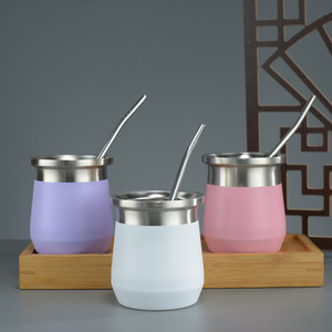 Taza Mate de Acero Inoxidable 304, Creativa, de 12 oz, con Forma de Huevo, para Camping, Portátil, con Aislamiento y Pajita, 6-12 - Product Image 1