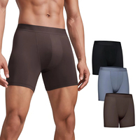 Caleçons Boxers Confortables et Doux pour Hommes, Taille Plus, Couleur Unie, Logo Personnalisé, Taille Mi-Haute, Jambes Longues, Sous-vêtements Respirants et Sans Coutures pour Hommes – Vente en Gros