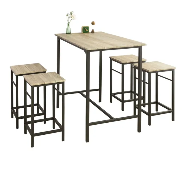 5 Piece Pub Dining Set with 1 Table and 4 Stools in Metal Legs Modern bar Table and Stools