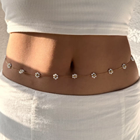 Ensemble de bijoux pour femmes, collier, bracelet, chaîne de corps, chaîne de ventre, en acier inoxydable plaqué or 18 carats, perles de fleurs délicates
