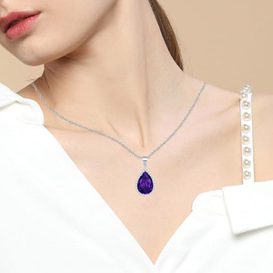 Pear Cut Natural Amethyst Dangle <b>Drop</b> <b>Earrings</b> Fine Jewelry Wholesale S925 Sterling <b>Silver</b> Double Halo Micro Paved CZ - Product Image 6