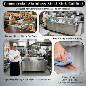 Lavello Commerciale a Doppia Vasca con Gocciolatoio Destro e Mobile Contenitore in Acciaio Inossidabile per <span class=keywords><strong>Cucina</strong></span> <span class=keywords><strong>Ristorante</strong></span> - Product Image 5