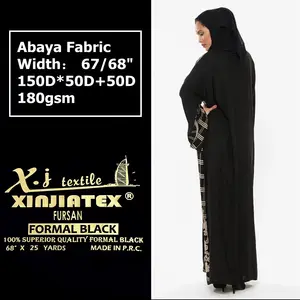 Poliester 100% FURSAN Formal Hitam Mewah Fashion Kualitas Tinggi Abaya Kain