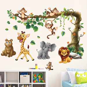 Amovible Enfants Enfants <span class=keywords><strong>Jungle</strong></span> Animal <span class=keywords><strong>Arbre</strong></span> Cartoon Stickers Muraux pour Chambre - Product Image 2
