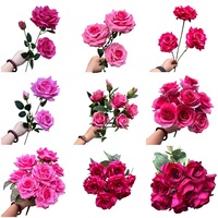 Simulierte Rosen in Rot-Magenta, Seidenblumen mit Webtechnik, Hochzeitsfotografie-Requisiten, Heimdekoration, Hotel-Dekoration, Weiche Chinesische Blumen