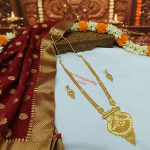 Brass 18K <b>Gold</b> Plated South Indian Temple Long Haram Necklace <b>Set</b> Bridal Traditional Wedding Engagement Anniversary Party Trendy - Product Image 3