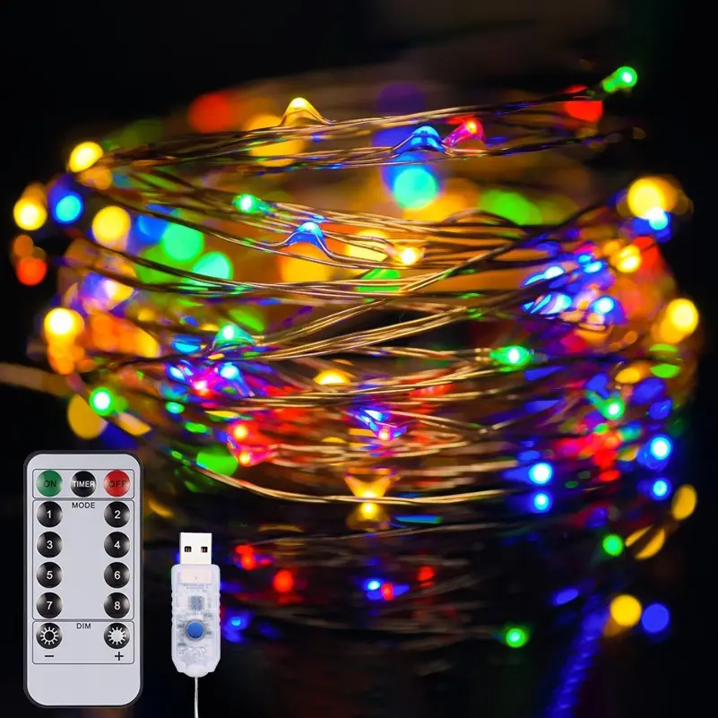 smart led christmas tree lights fairy garland remote control 12m USB plug copper wire lights holiday string lights decoration