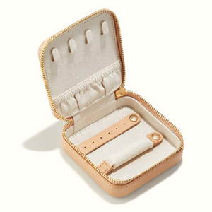 Small zippered travel case full grain leather jewellery box women jewelry case