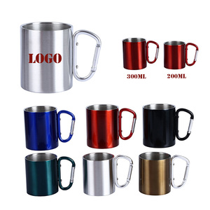 200ml 300ml Light <b>Camping</b> Travel Portable Double Wall Stainless Steel Carabiner Mug Handle 6-Hour Thermal Insulation - Product Image 2