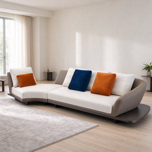 Sofá Seccional Curvo Contemporáneo con Base de Madera, Chaise Longue Acolchada, Asiento Profundo, Perfil Bajo, para Sala de Estar, Villa u Hotel - Product Image 3