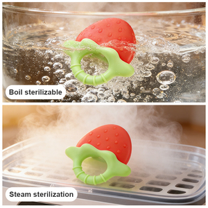 Anneau de <span class=keywords><strong>dentition</strong></span> en silicone de qualité alimentaire sans BPA, bicolore, en forme de fraise, pour bébés et nourrissons - Product Image 5
