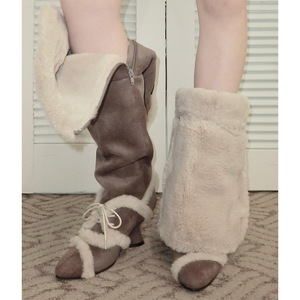 Bottes longues de haute qualité avec fourrure et cuir intégrés, bottes de neige pour femmes, hiver avec velours épais et bottes en coton à tige haute - Product Image 1