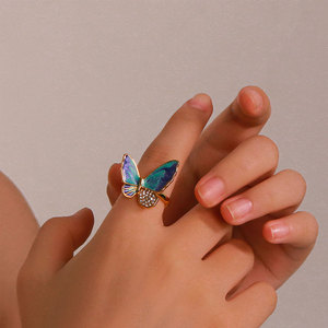 Anillos Finos para Mujer Resistentes al Deslustre e Impermeables, Chapados en Oro PVD de 14k y 18k, con Diamantes de Mariposa, Anillo de Acero Inoxidable 316L con Esmalte para Mujer - Product Image 1