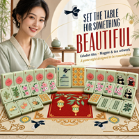 Ensemble de tuiles de Mahjong de luxe vert Pnada avec tapis, Mahjong moderne 160 pièces en mélamine acrylique avancée à couche unique