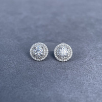 Boucles d'oreilles double halo personnalisées en argent sterling 925 avec moissanite ronde couleur DEF VVS1, vente en gros