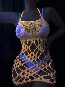 Bayan iç çamaşırı Fishnet elbise örgü Bodydall Fishnet Bodysuit Chemise See Through - Product Image 4